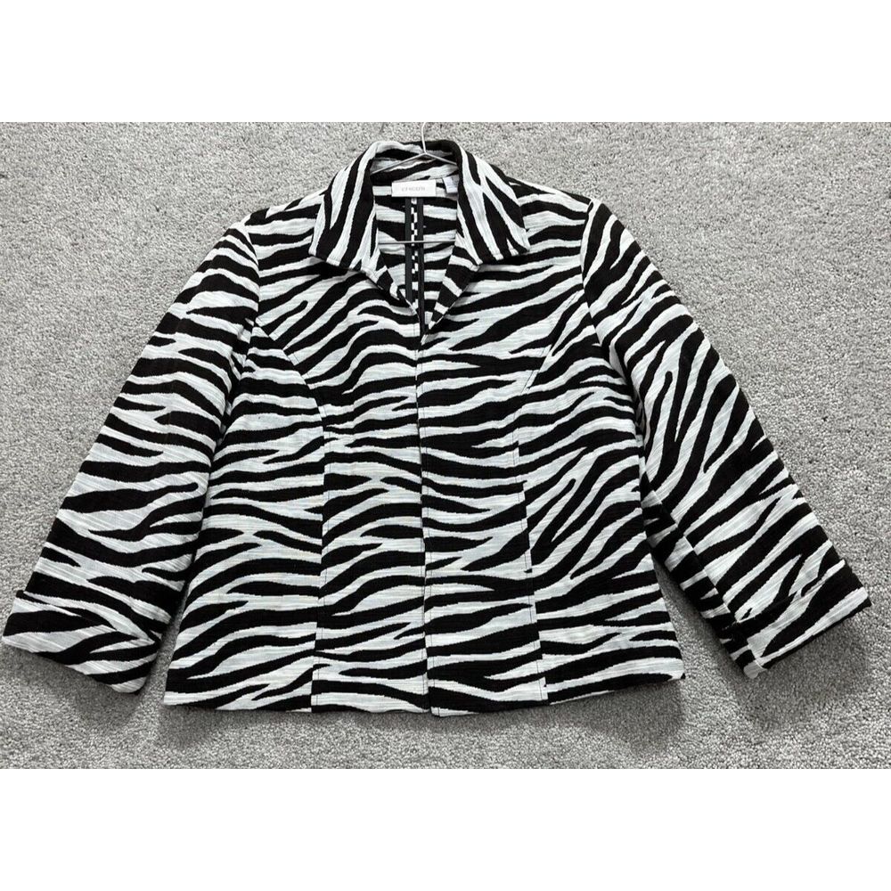 Chico's Shirt Jacket Women's Size 1 Brown  Tiger Print Cotton Long Sleeve Career